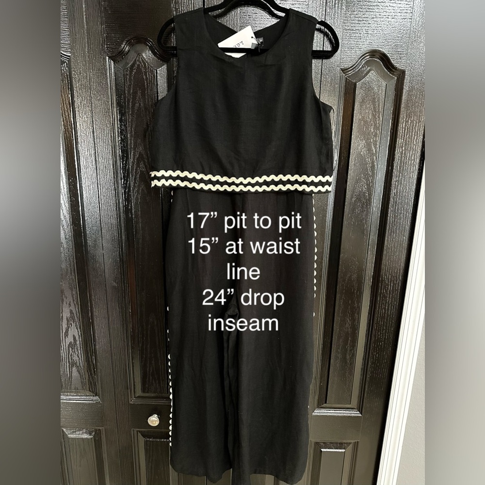 LOV Black Wide-Leg Jumpsuit with White Trim NWT